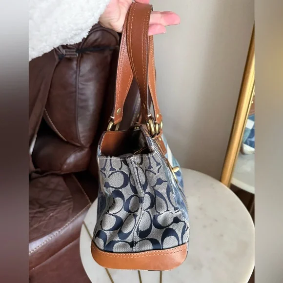 Coach Vintage Patchwork Leather and Denim Turnlock Satchel Handbag - Picture 5 of 7